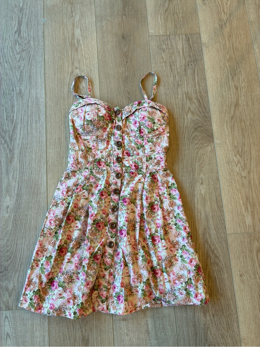 Poetry Floral Coquette Button-Front Mini Sundress with Corset Bodice Small